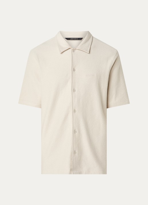 Airforce Fijngebreide regular fit overhemd van  katoen met logoborduring - voorkant 2 beige