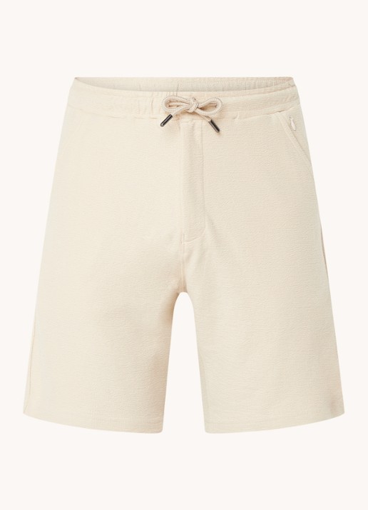 Airforce Fijngebreide straight fit korte broek van  katoen - voorkant creme