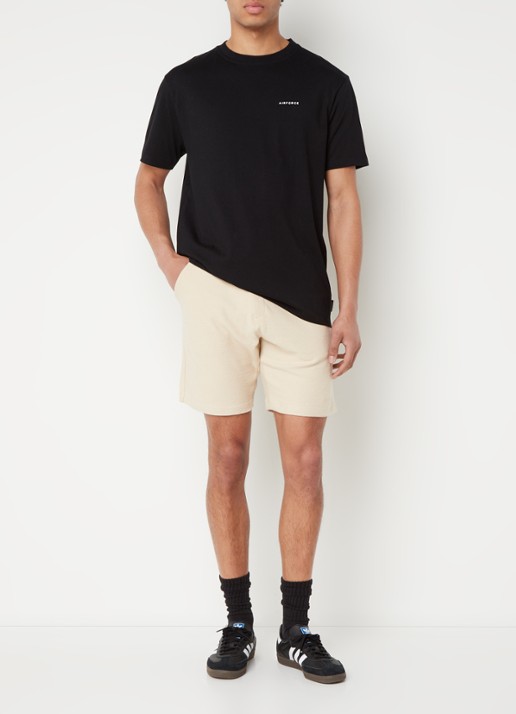 Airforce Fijngebreide straight fit korte broek van  katoen - voorkant 2 creme