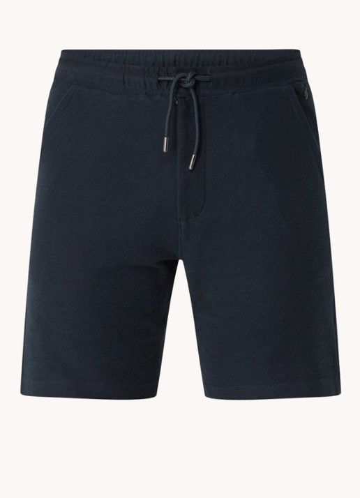 Airforce Fijngebreide straight fit korte broek van  katoen - voorkant 2 donkerblauw