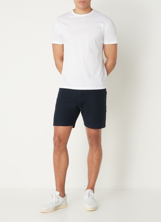 Airforce Fijngebreide straight fit korte broek van  katoen - voorkant 3 donkerblauw