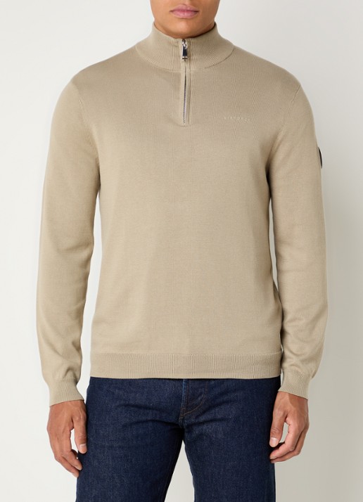 Airforce Fijngebreide trui met halve rits - detail beige