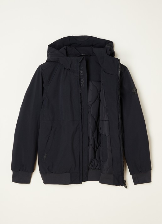 Airforce Gewatteerd bomberjack van softshell met capuchon - voorkant 3 donkerblauw