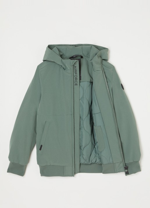 Airforce Gewatteerd bomberjack van softshell met capuchon - voorkant 2 lindegroen