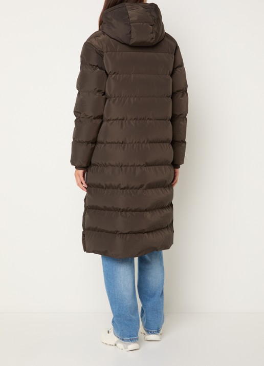 Airforce Grace longline puffer jas met afneembare capuchon - achterkant 3 donkerbruin