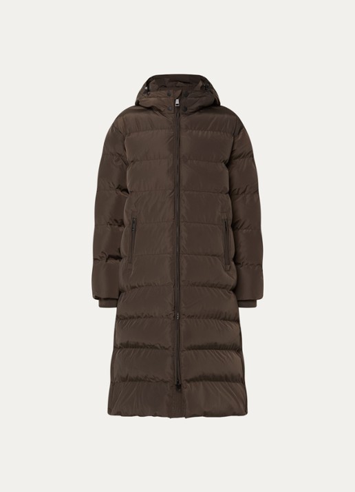 Airforce Grace longline puffer jas met afneembare capuchon - voorkant donkerbruin