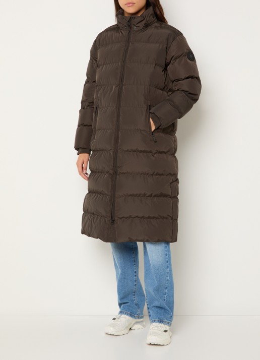 Airforce Grace longline puffer jas met afneembare capuchon - voorkant 2 donkerbruin
