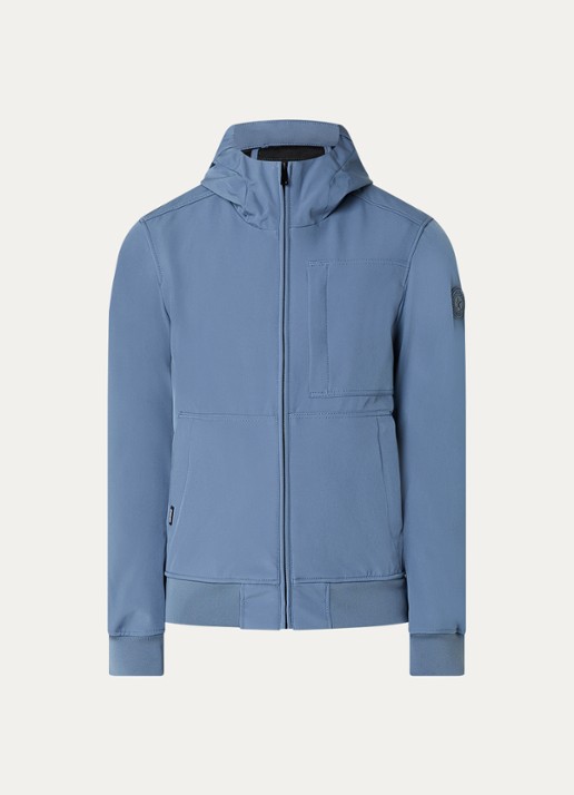 Airforce Javi softshell jack met capuchon en ritszakken - voorkant 3 staalblauw