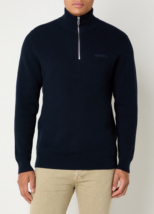 Airforce Kai ribgebreide trui met halve rits - detail 4 donkerblauw