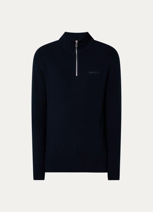 Airforce Kai ribgebreide trui met halve rits - voorkant donkerblauw