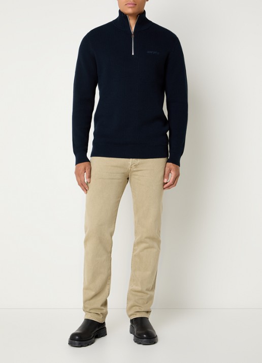Airforce Kai ribgebreide trui met halve rits - voorkant 2 donkerblauw
