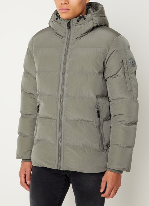 Airforce Morris puffer jack met logo en opbergbare capuchon