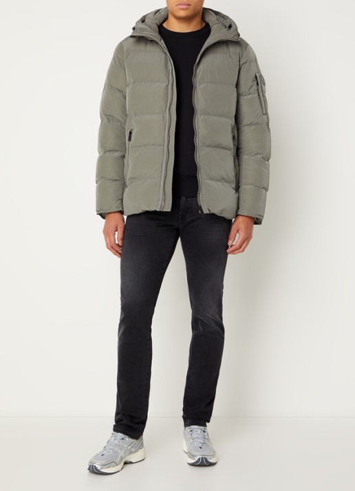 Airforce Morris puffer jack met logo en opbergbare capuchon - voorkant 3 grijs