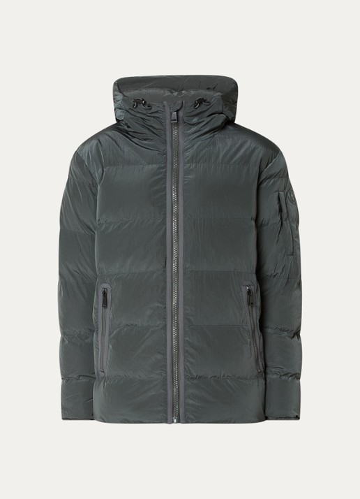 Airforce Morris puffer jack met logo en opbergbare capuchon - voorkant 2 olijfgroen