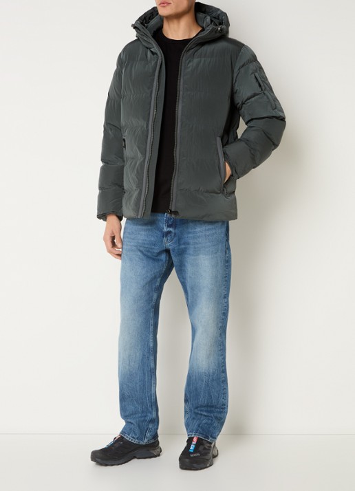 Airforce Morris puffer jack met logo en opbergbare capuchon - voorkant 3 olijfgroen