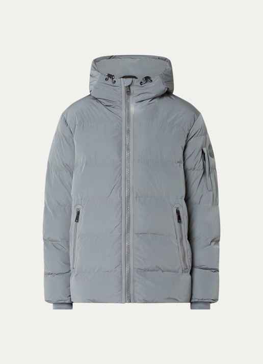 Airforce Morris puffer jack met logo en opbergbare capuchon - voorkant staalblauw