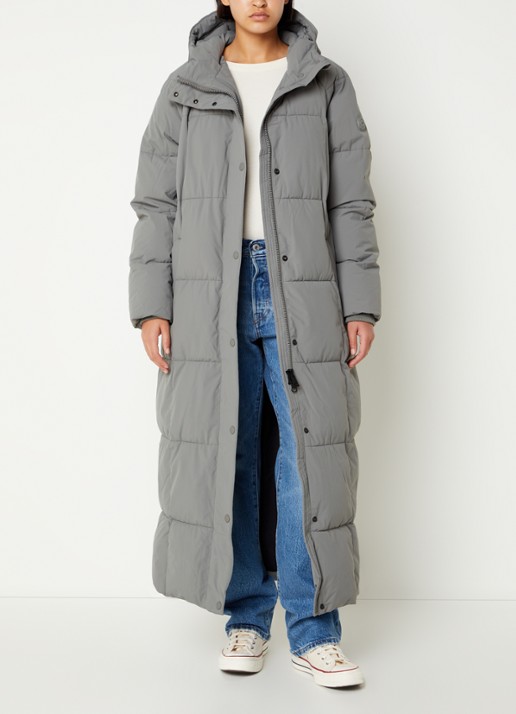 Airforce Nia longline puffer jas met ritszakken en capuchon - voorkant 4 grijs
