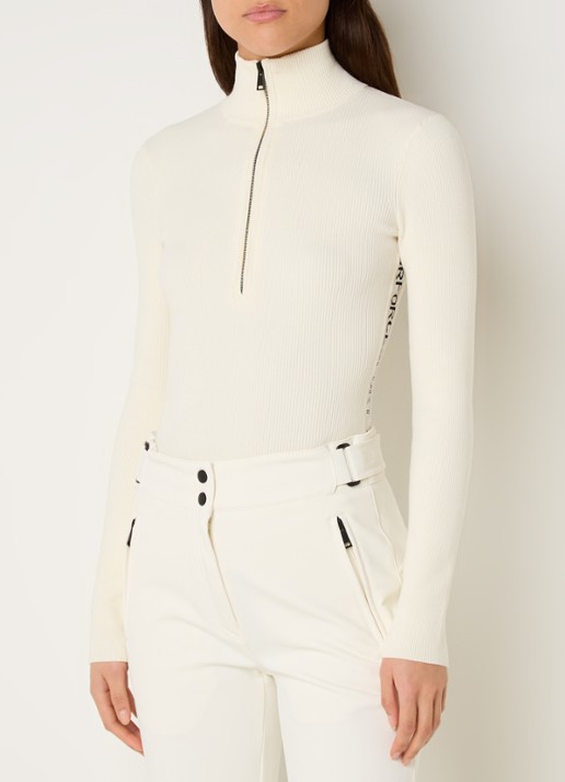 Airforce Ruby ribgebreide skipully met halve rits - detail ivoor