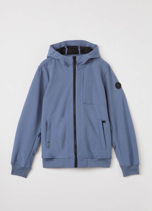 Airforce Softshell jack met ritszakken en capuchon - voorkant 3 staalblauw