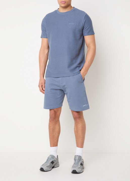 Airforce Straight fit korte joggingbroek met logo - voorkant 2 staalblauw