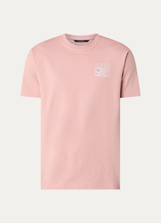 Airforce T-shirt met logo- en backprint - voorkant oudroze