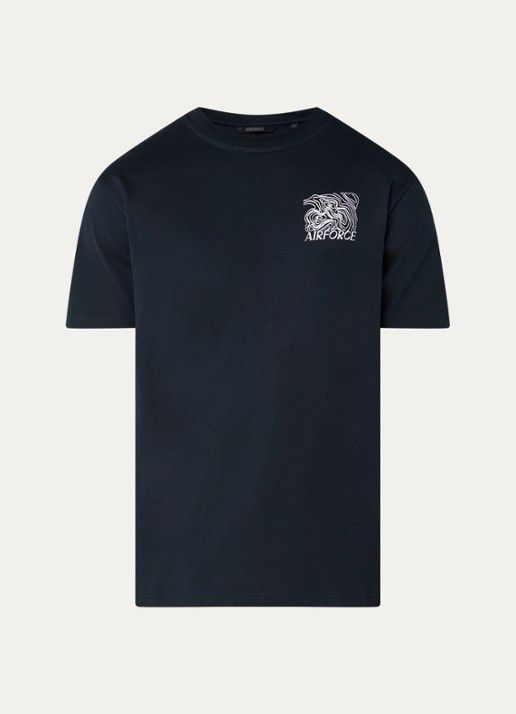 Airforce T-shirt met logo- en backprint - voorkant donkerblauw