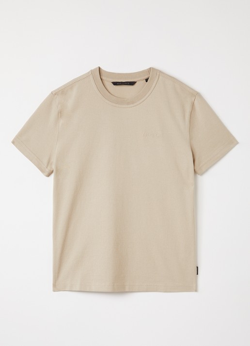 Airforce T-shirt met logoborduring en backprint - voorkant 3 beige