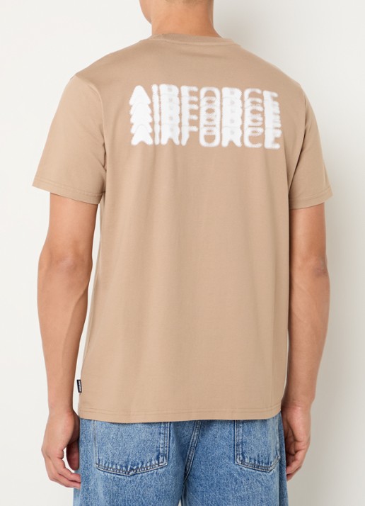 Airforce T-shirt van  katoen met logo- en backprint - detail 4 donkerbeige