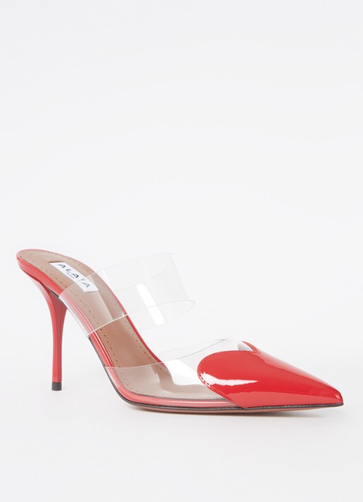 Alaïa 90 Heart muiltje met kalfsleren details - voorkant rood