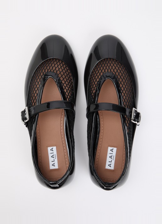 Alaïa Ballerina van kalfsleer met details van mesh - detail 4 zwart