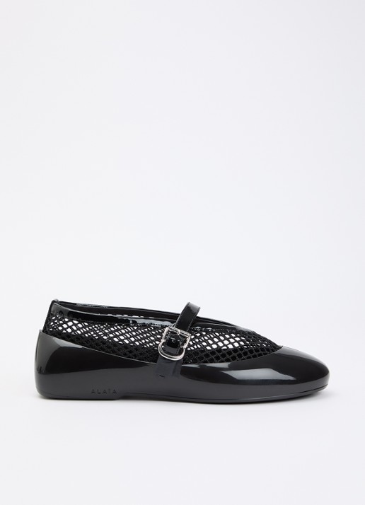 Alaïa Ballerina van kalfsleer met details van mesh