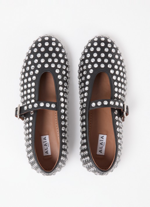 Alaïa Ballerina van lamsleer met studs - detail 5 zwart