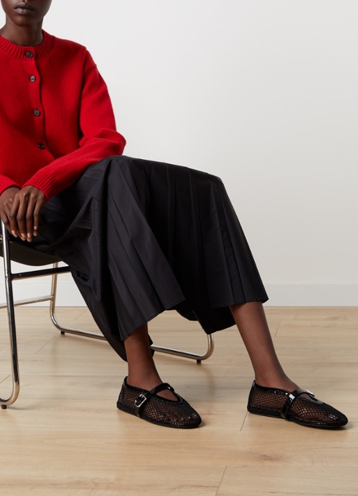 Alaïa Ballerina van mesh met details van kalfsleer - voorkant 3 zwart
