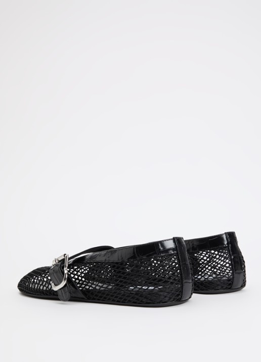 Alaïa Ballerina van mesh met details van kalfsleer - achterkant zwart
