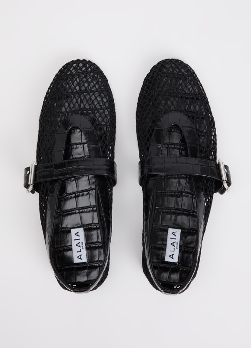 Alaïa Ballerina van mesh met details van kalfsleer - detail 4 zwart