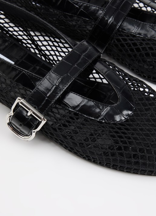 Alaïa Ballerina van mesh met details van kalfsleer - detail 6 zwart