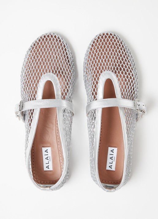 Alaïa Ballerina van mesh met kalfsleren details - detail 4 zilver