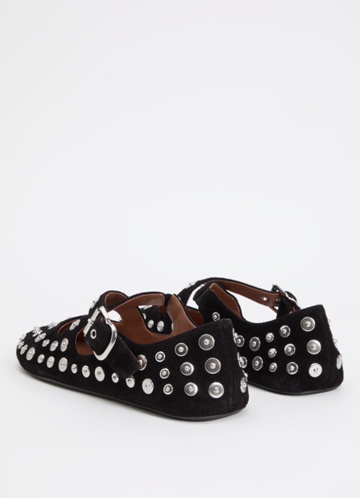 Alaïa Criss Cross ballerina van kalfssuède met studs - achterkant 2 zwart