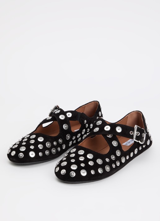 Alaïa Criss Cross ballerina van kalfssuède met studs - detail 3 zwart