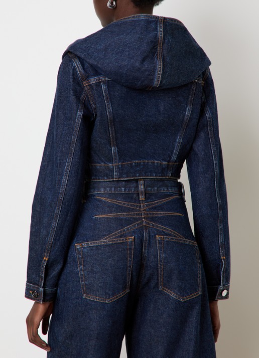 Alaïa Cropped spijkerjas met borstzakken en capuchon - achterkant blauw