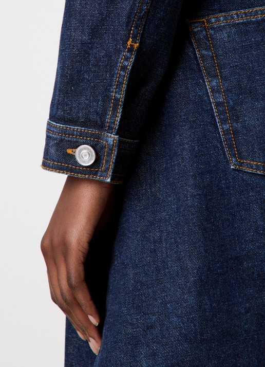 Alaïa Cropped spijkerjas met borstzakken en capuchon - detail 4 blauw
