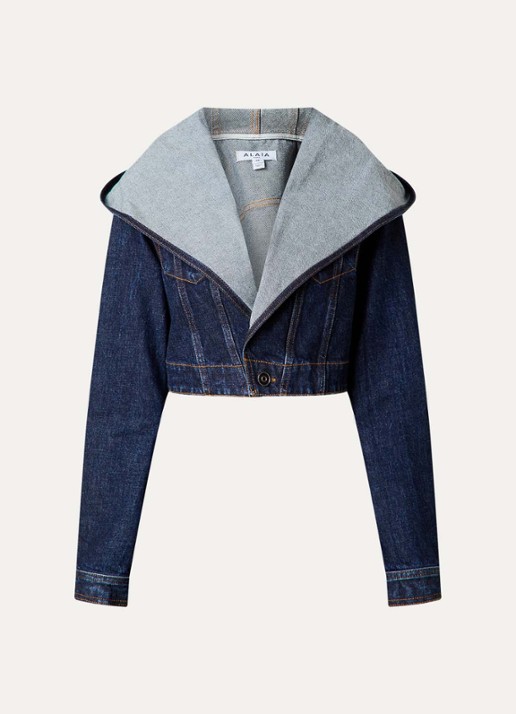 Alaïa Cropped spijkerjas met borstzakken en capuchon - voorkant 5 blauw