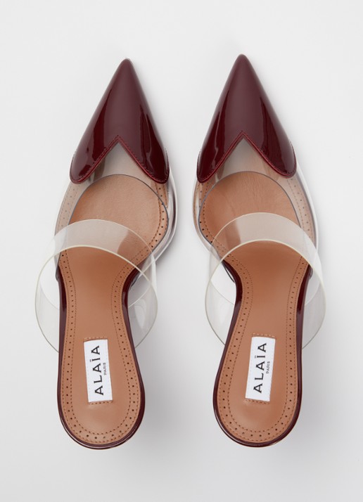 Alaïa Le Coeur muiltje van kalfsleer met lakfinish  - detail 4 bordeauxrood