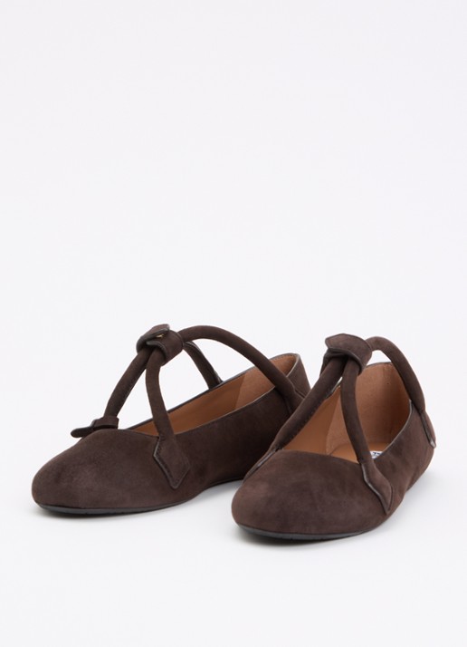 Alaïa Le Teckel ballerina van geitensuède - detail donkerbruin