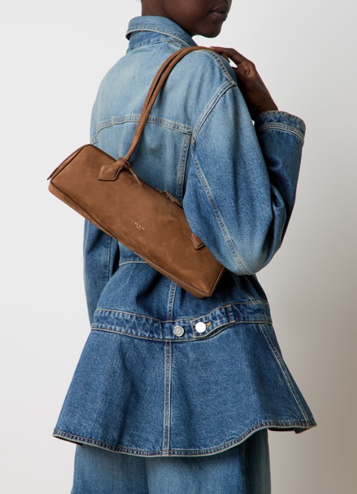 Alaïa Le Teckel Medium schoudertas van nubuck - voorkant 2 roestbruin