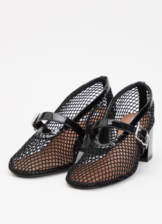 Alaïa Mary Jane pump met opengewerkt dessin en leren details - detail 2 zwart