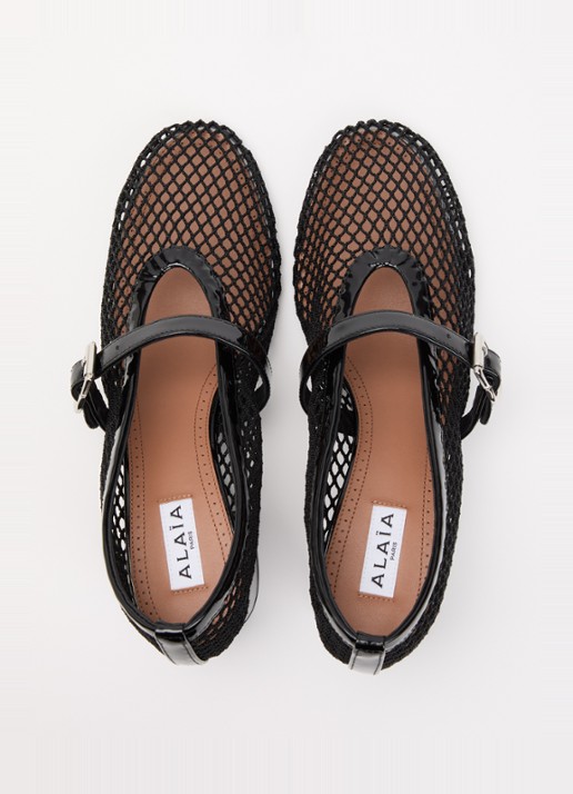 Alaïa Mary Jane pump met opengewerkt dessin en leren details - detail 3 zwart