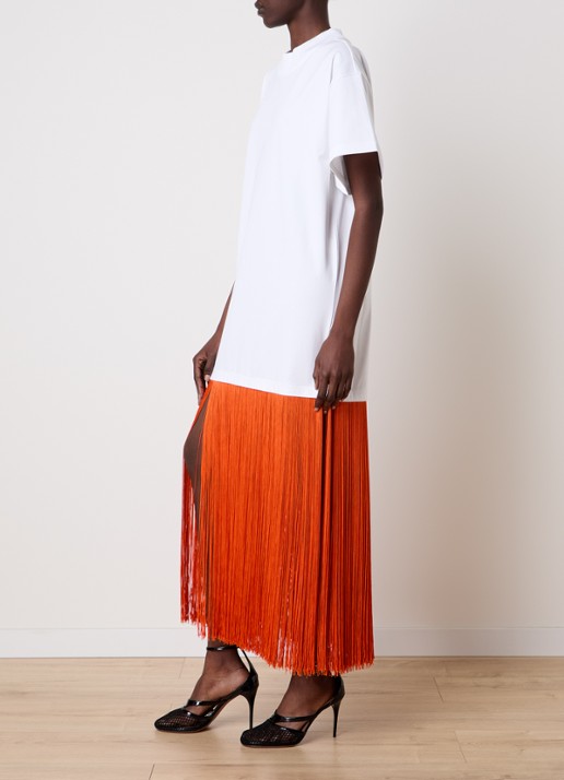 Alaïa Maxi jurk met franjes - voorkant 5 oranjerood