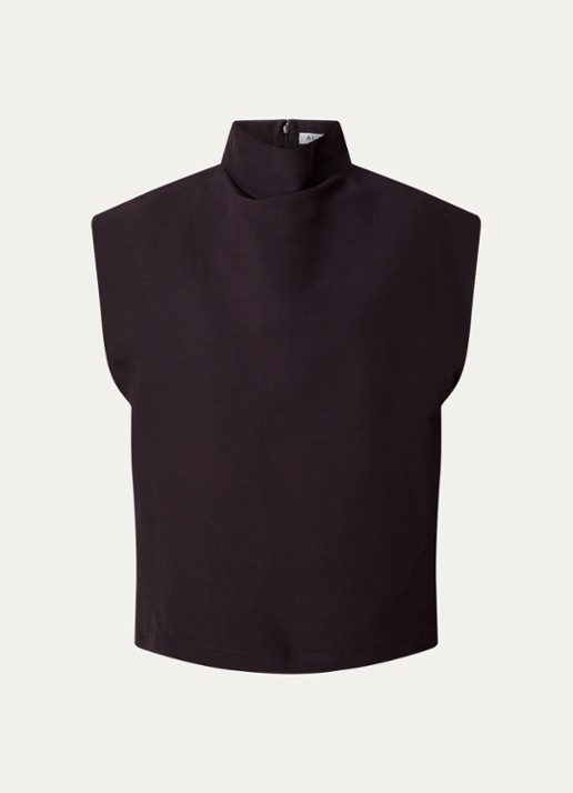 Alaïa Mouwloze top met col - voorkant 2 donkerbruin