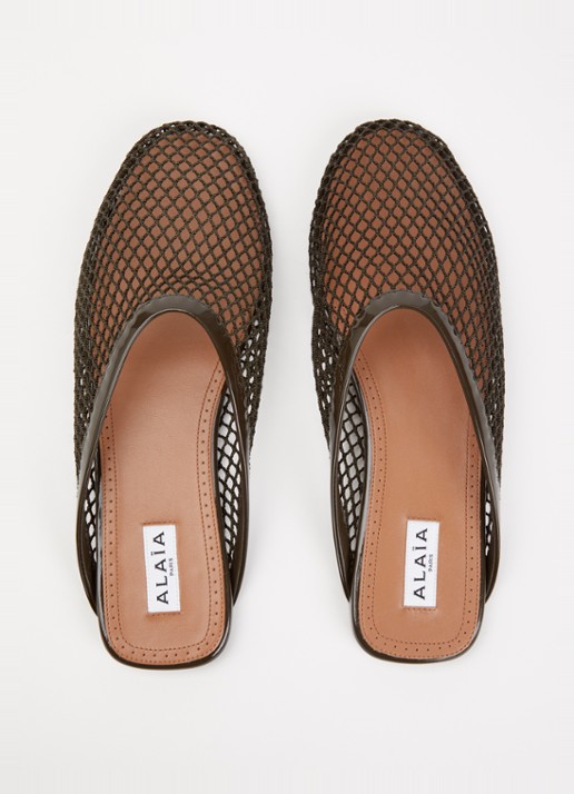 Alaïa Muiltje van mesh met kalfsleren details - detail 2 khaki